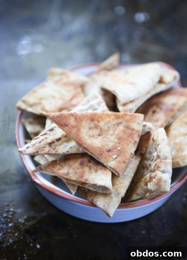 crispy baked pita chip triangles in a bowl