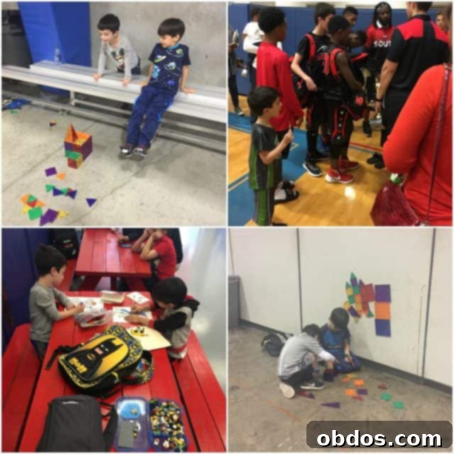 Παιδιά παίζουν με legos και άλλα παιχνίδια κατά τη διάρκεια ενός αγώνα.